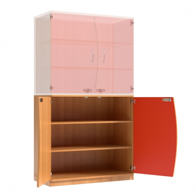 Wellentüren-Unterschrank, 99 cm hoch, 105x50 cm (B/T), Tür rechts rot,